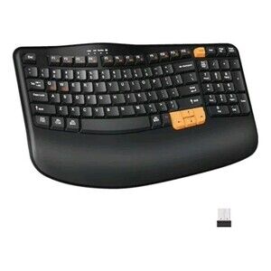 NEW EK33 Wireless Ergonomic Keyboard Mouse Combo 2.4G USB Wave Palm Rest SEALED